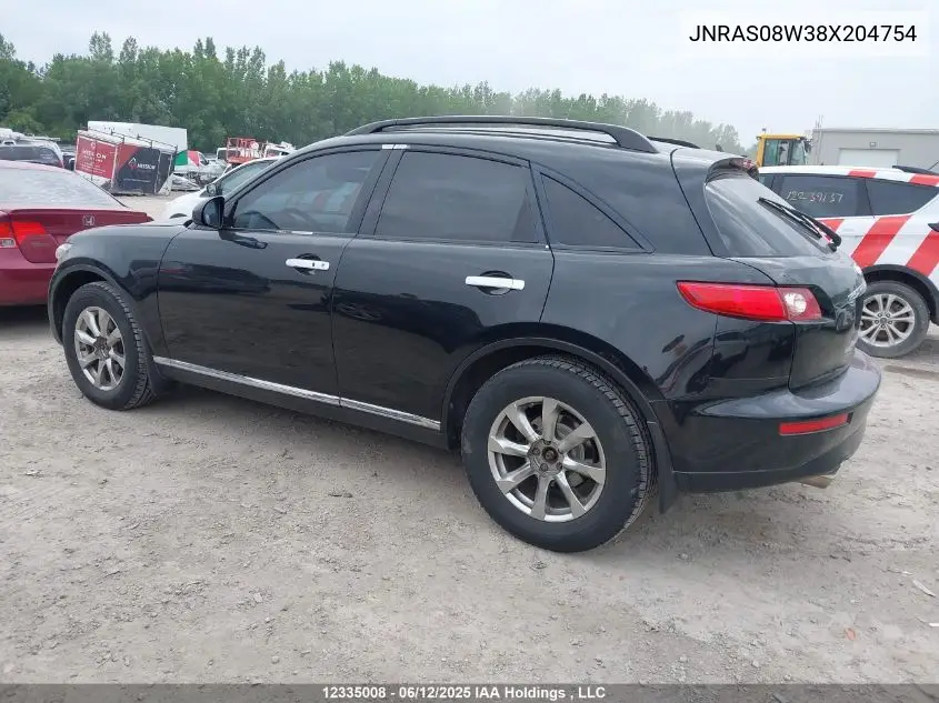 2008 Infiniti Fx35 VIN: JNRAS08W38X204754 Lot: 12335008