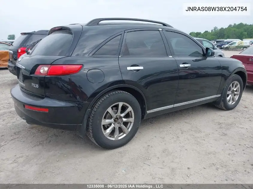 2008 Infiniti Fx35 VIN: JNRAS08W38X204754 Lot: 12335008