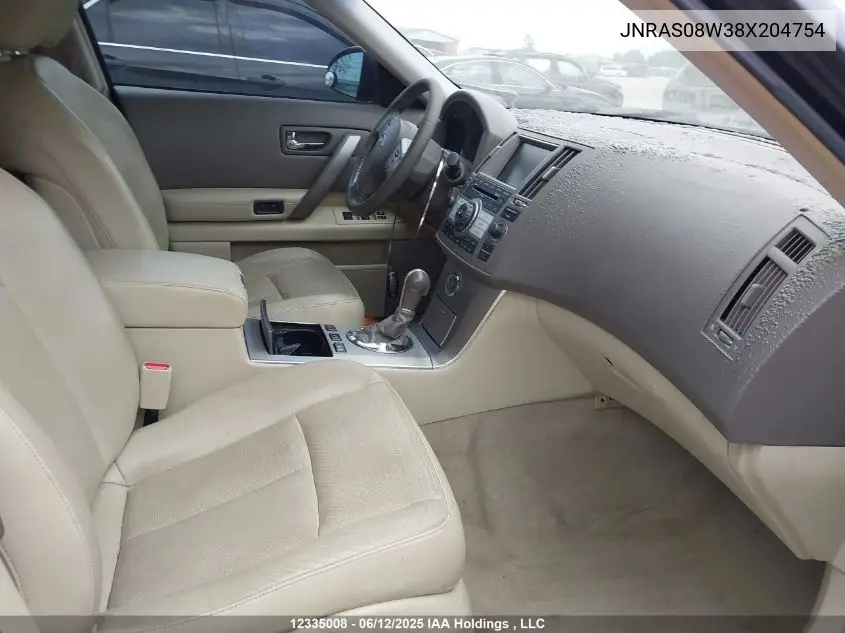 2008 Infiniti Fx35 VIN: JNRAS08W38X204754 Lot: 12335008
