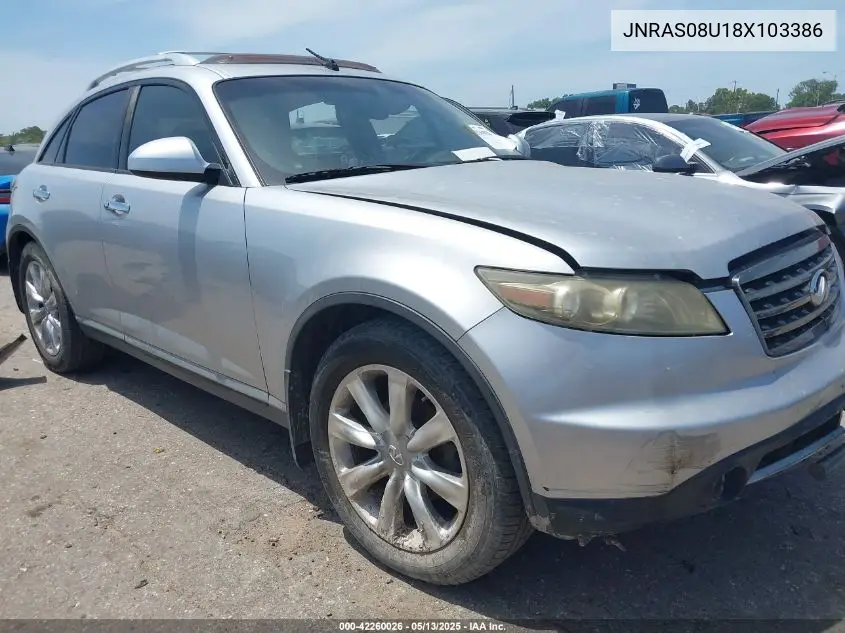 2008 Infiniti Fx35 VIN: JNRAS08U18X103386 Lot: 42260026