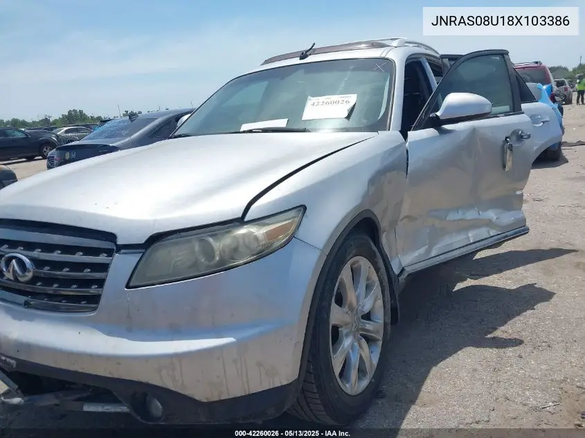 2008 Infiniti Fx35 VIN: JNRAS08U18X103386 Lot: 42260026