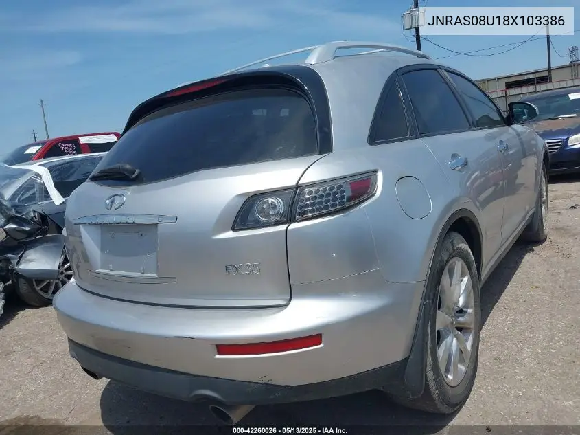 2008 Infiniti Fx35 VIN: JNRAS08U18X103386 Lot: 42260026