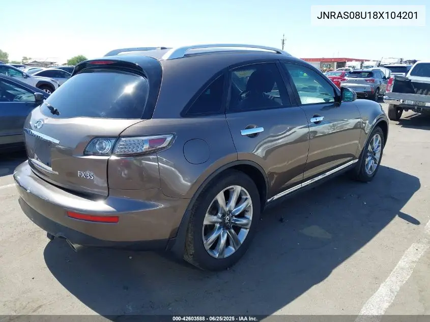 2008 Infiniti Fx35 VIN: JNRAS08U18X104201 Lot: 42603588