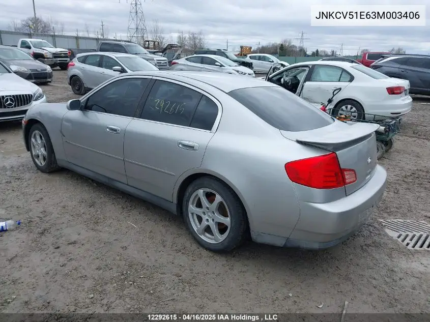 2003 Infiniti G35 VIN: JNKCV51E63M003406 Lot: 12292615