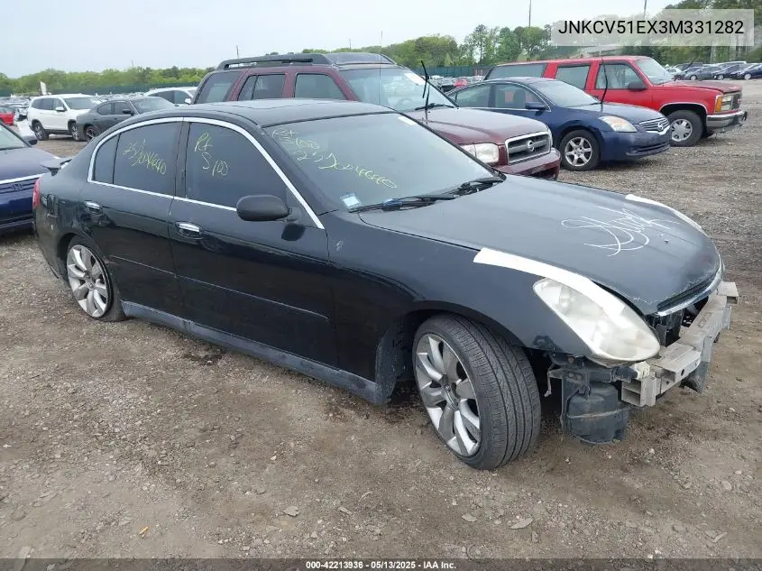 2003 Infiniti G35 Base W/6 Speed Manual VIN: JNKCV51EX3M331282 Lot: 42213936