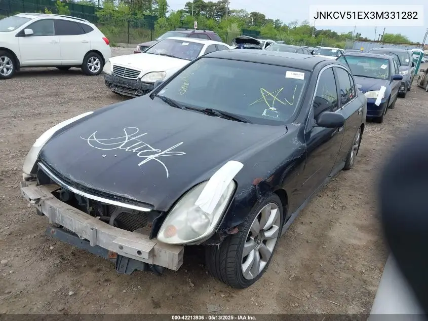 2003 Infiniti G35 Base W/6 Speed Manual VIN: JNKCV51EX3M331282 Lot: 42213936