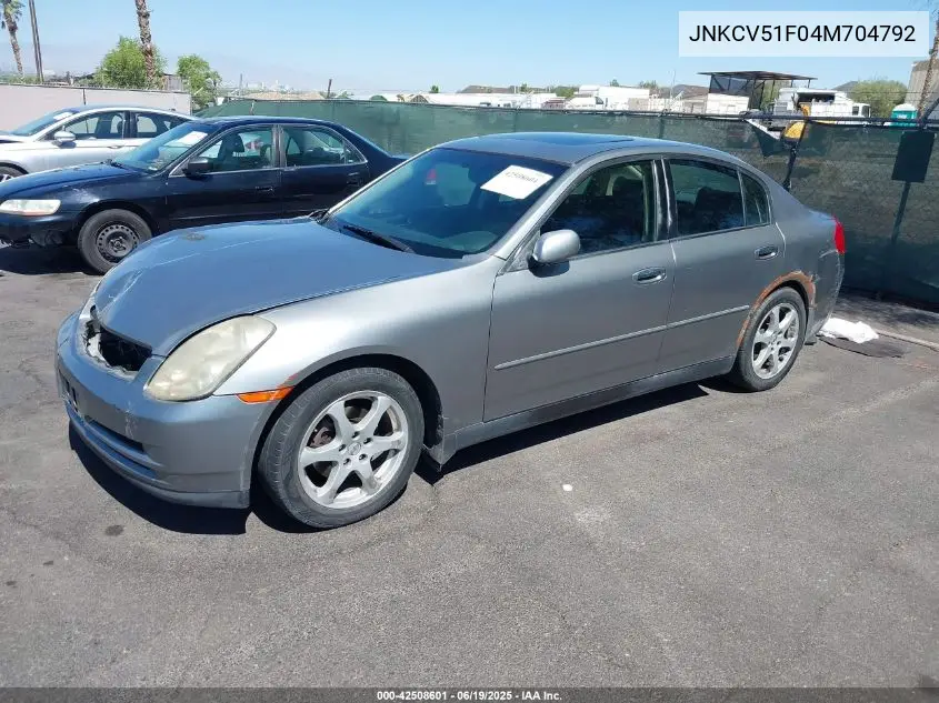 2004 Infiniti G35X VIN: JNKCV51F04M704792 Lot: 42508601