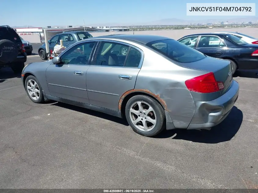 2004 Infiniti G35X VIN: JNKCV51F04M704792 Lot: 42508601