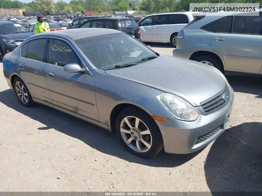 2005 Infiniti G35X VIN: JNKCV51F45M302324 Lot: 42242522