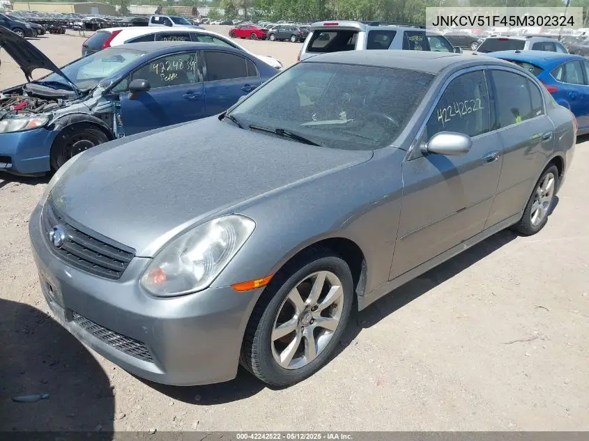 2005 Infiniti G35X VIN: JNKCV51F45M302324 Lot: 42242522