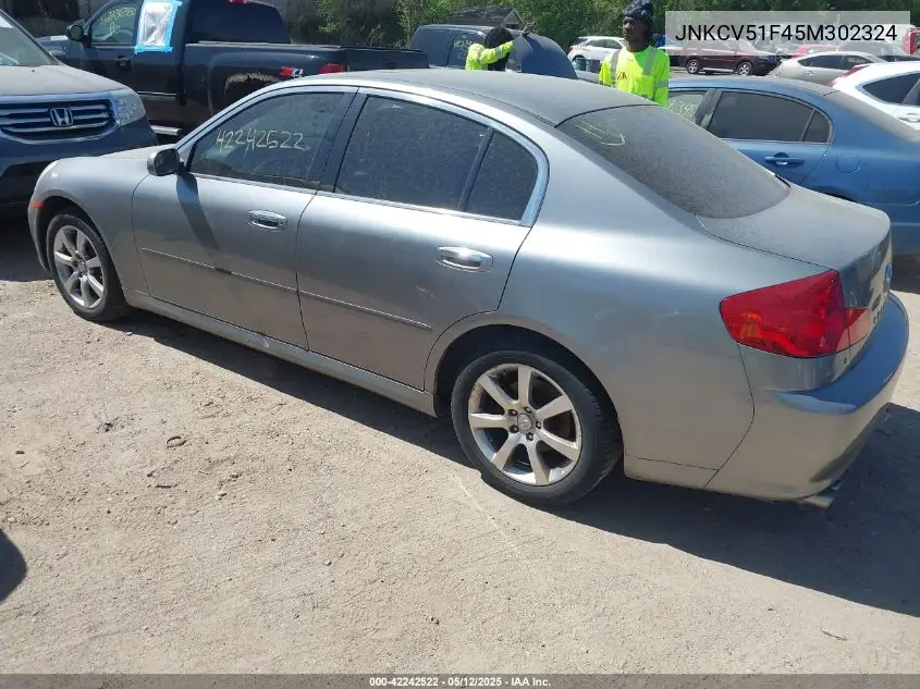 2005 Infiniti G35X VIN: JNKCV51F45M302324 Lot: 42242522