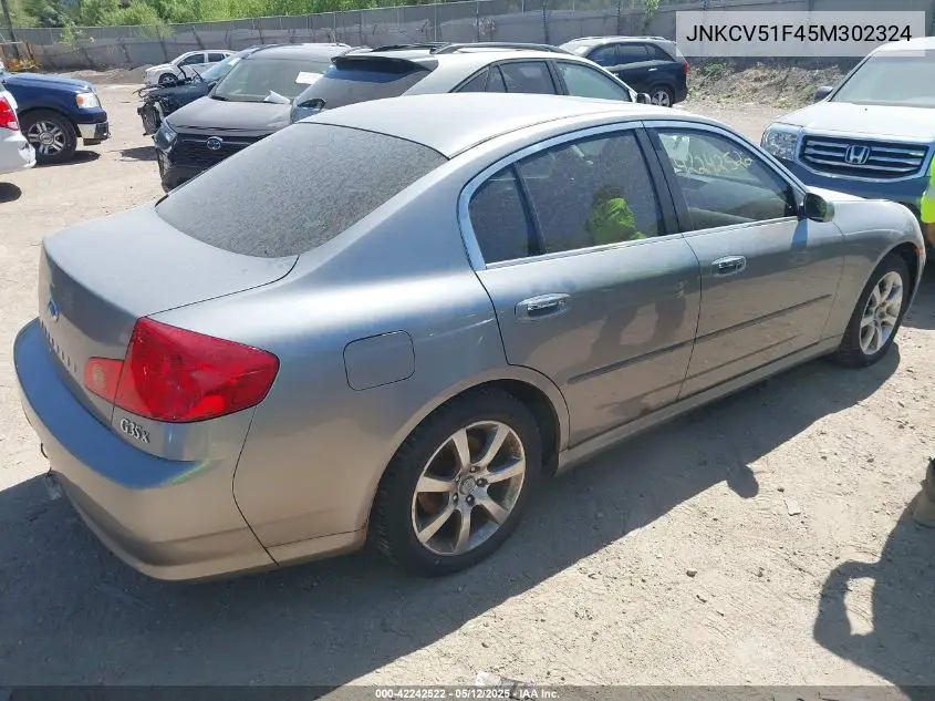 2005 Infiniti G35X VIN: JNKCV51F45M302324 Lot: 42242522