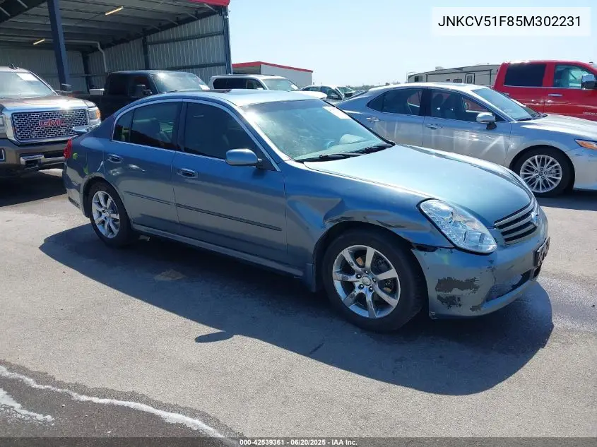 2005 Infiniti G35X VIN: JNKCV51F85M302231 Lot: 42539361