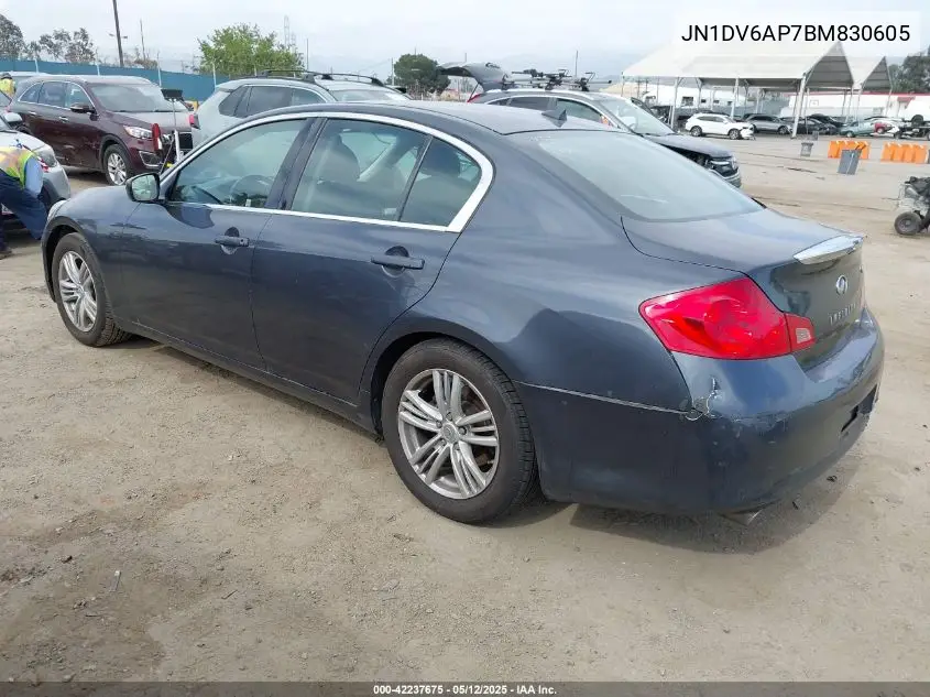 2011 Infiniti G25 Journey VIN: JN1DV6AP7BM830605 Lot: 42237675