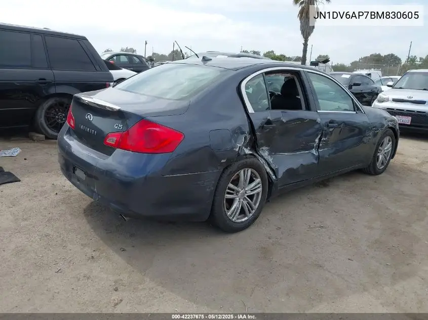 2011 Infiniti G25 Journey VIN: JN1DV6AP7BM830605 Lot: 42237675