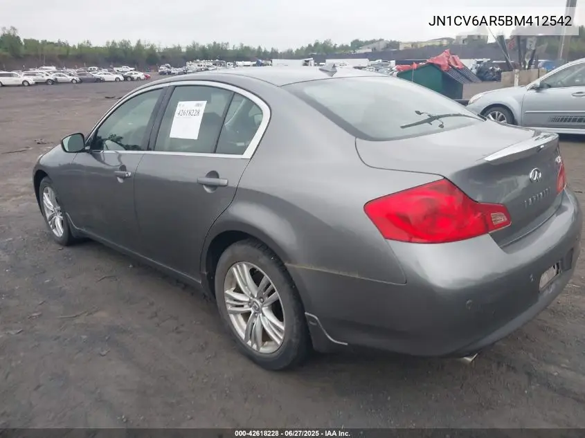 2011 Infiniti G37X VIN: JN1CV6AR5BM412542 Lot: 42618228