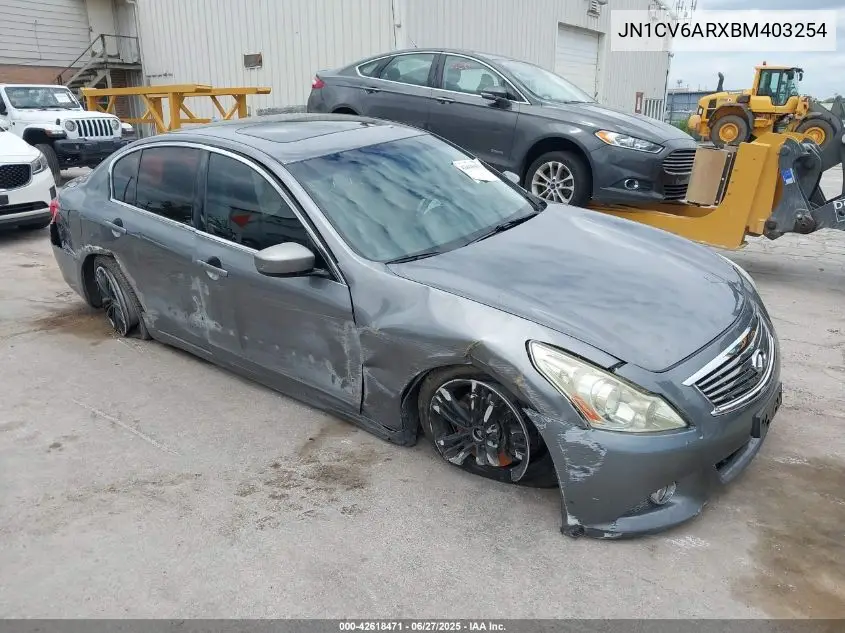 2011 Infiniti G37X VIN: JN1CV6ARXBM403254 Lot: 42618471