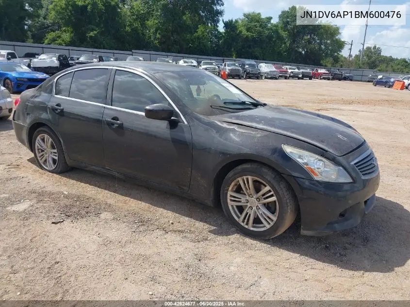 2011 Infiniti G25 Journey VIN: JN1DV6AP1BM600476 Lot: 42624677