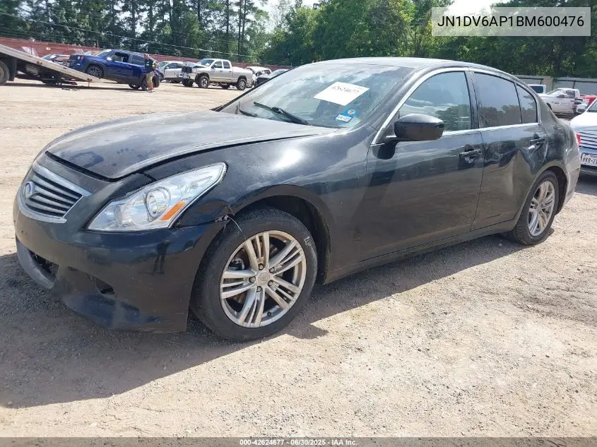 2011 Infiniti G25 Journey VIN: JN1DV6AP1BM600476 Lot: 42624677