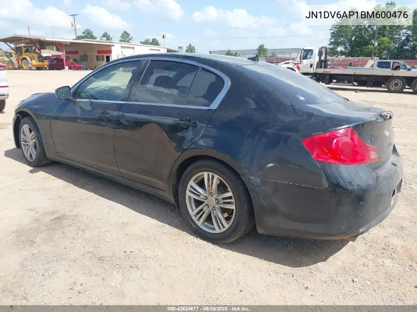 2011 Infiniti G25 Journey VIN: JN1DV6AP1BM600476 Lot: 42624677