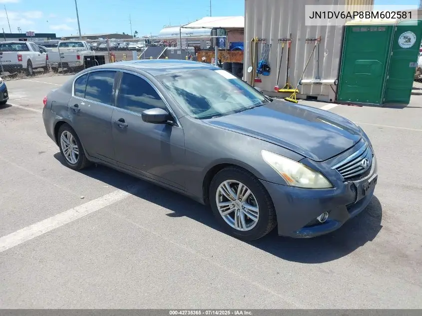 2011 Infiniti G25 Journey VIN: JN1DV6AP8BM602581 Lot: 42735365