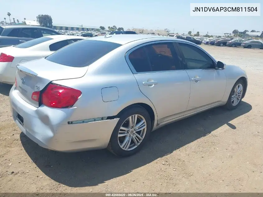 2012 Infiniti G25 Journey VIN: JN1DV6AP3CM811504 Lot: 42588420
