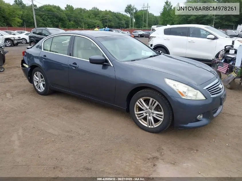 2012 Infiniti G37X VIN: JN1CV6AR8CM978261 Lot: 42589410