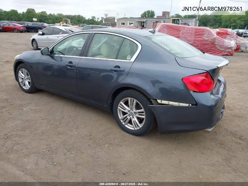 2012 Infiniti G37X VIN: JN1CV6AR8CM978261 Lot: 42589410