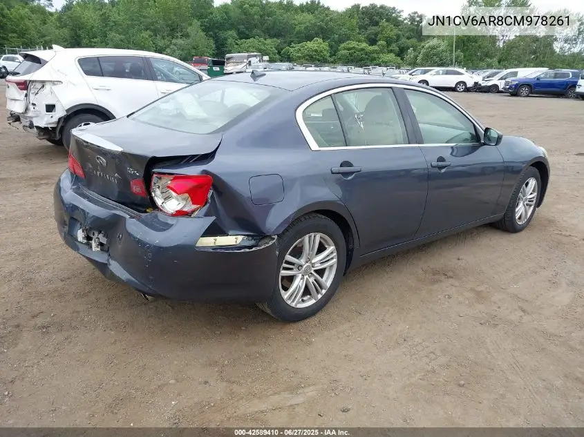 2012 Infiniti G37X VIN: JN1CV6AR8CM978261 Lot: 42589410