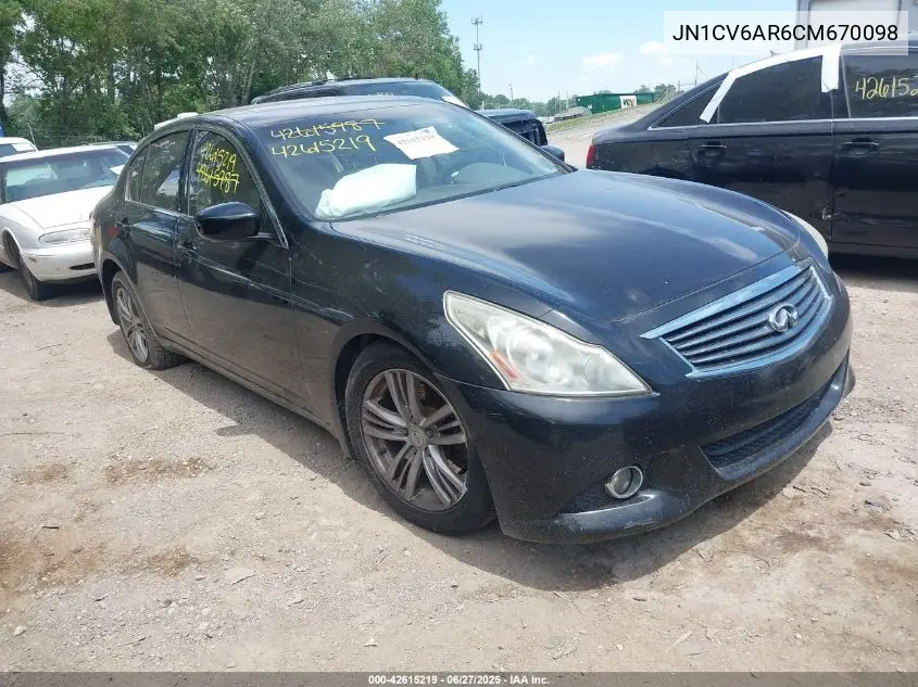 2012 Infiniti G37 VIN: JN1CV6AR6CM670098 Lot: 42615219
