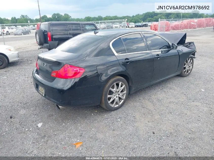 2012 Infiniti G37X VIN: JN1CV6AR2CM978692 Lot: 42644078