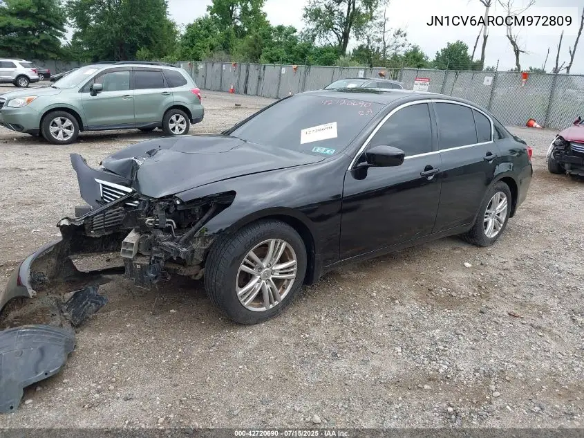 2012 Infiniti G37 VIN: JN1CV6AROCM972809 Lot: 42720690