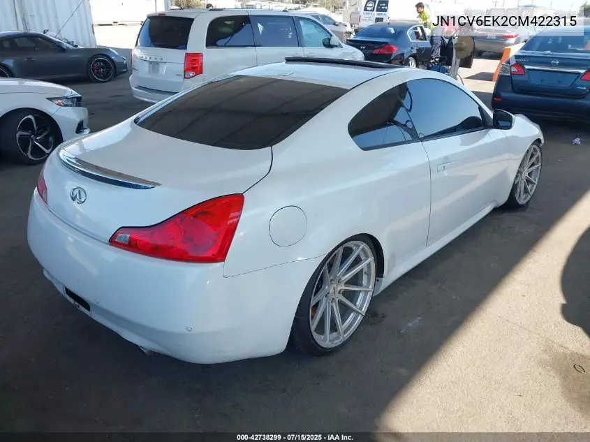 2012 Infiniti G37 Journey VIN: JN1CV6EK2CM422315 Lot: 42738299