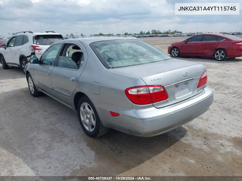 2000 Infiniti I30 Luxury/Touring VIN: JNKCA31A4YT115745 Lot: 40709337