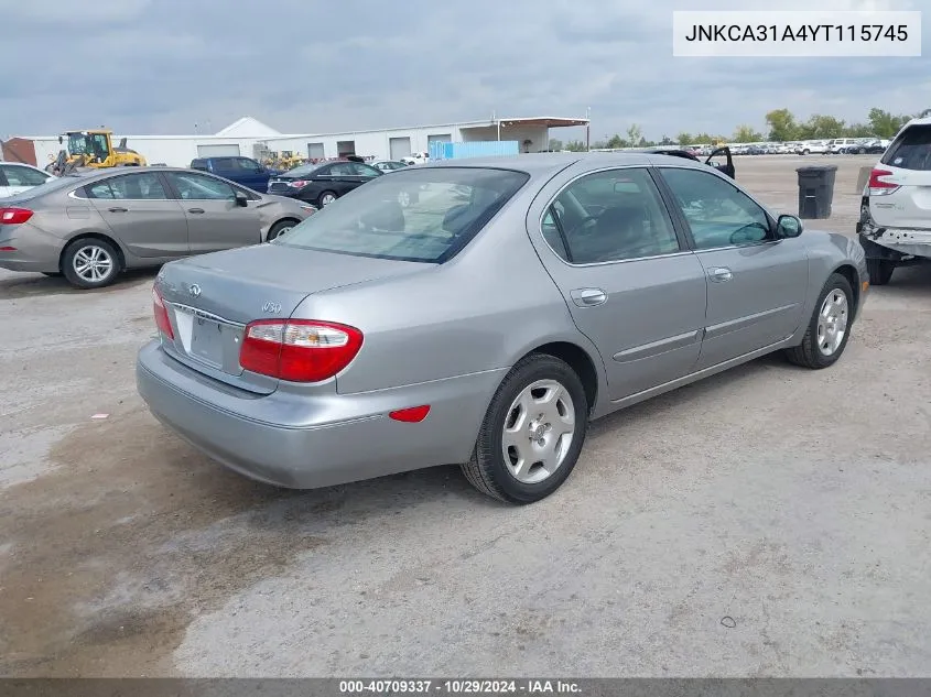 2000 Infiniti I30 Luxury/Touring VIN: JNKCA31A4YT115745 Lot: 40709337