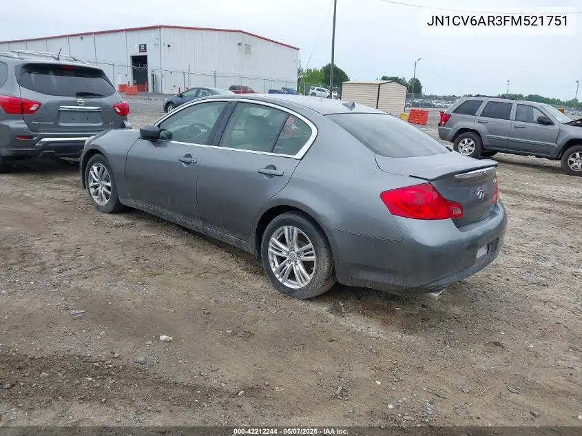 2015 Infiniti Q40 VIN: JN1CV6AR3FM521751 Lot: 42212244