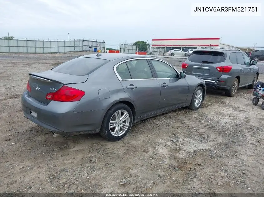 2015 Infiniti Q40 VIN: JN1CV6AR3FM521751 Lot: 42212244