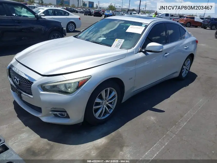 2016 Infiniti Q50 2.0T Base/2.0T Premium VIN: JN1CV7AP8GM203467 Lot: 42225317