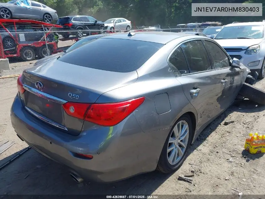 2017 Infiniti Q50 3.0T Premium VIN: JN1EV7AR0HM830403 Lot: 42639087