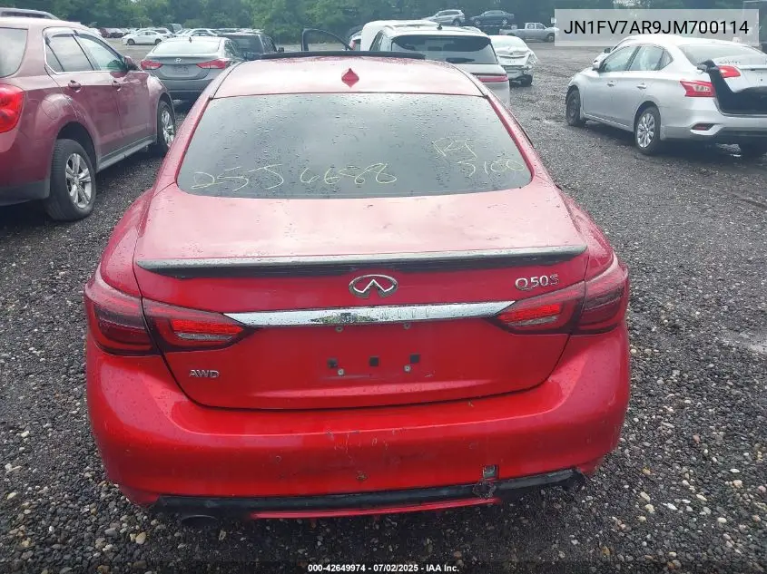2018 Infiniti Q50 3.0T Red Sport 400 VIN: JN1FV7AR9JM700114 Lot: 42649974