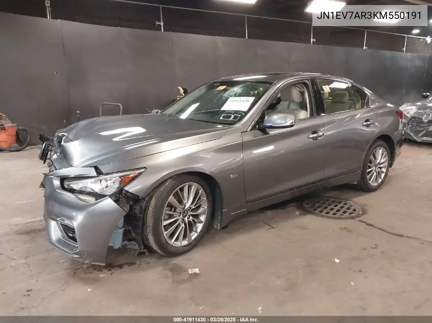 2019 Infiniti Q50 3.0T Luxe VIN: JN1EV7AR3KM550191 Lot: 41911430
