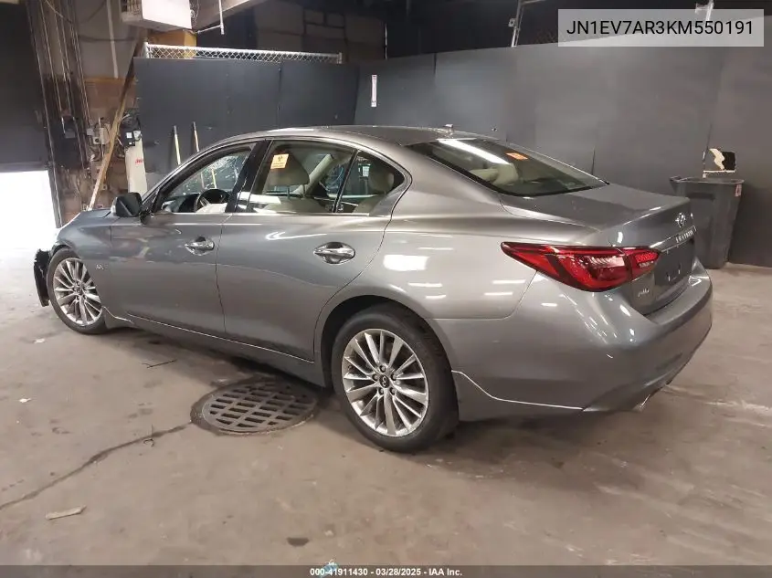 2019 Infiniti Q50 3.0T Luxe VIN: JN1EV7AR3KM550191 Lot: 41911430