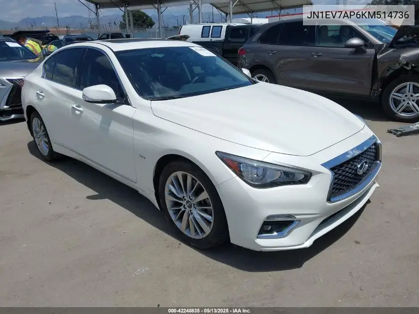 2019 Infiniti Q50 3.0T Luxe VIN: JN1EV7AP6KM514736 Lot: 42248835