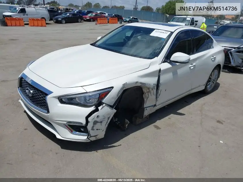 2019 Infiniti Q50 3.0T Luxe VIN: JN1EV7AP6KM514736 Lot: 42248835