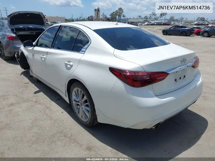 2019 Infiniti Q50 3.0T Luxe VIN: JN1EV7AP6KM514736 Lot: 42248835