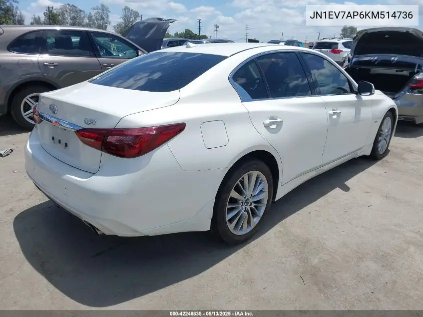 2019 Infiniti Q50 3.0T Luxe VIN: JN1EV7AP6KM514736 Lot: 42248835