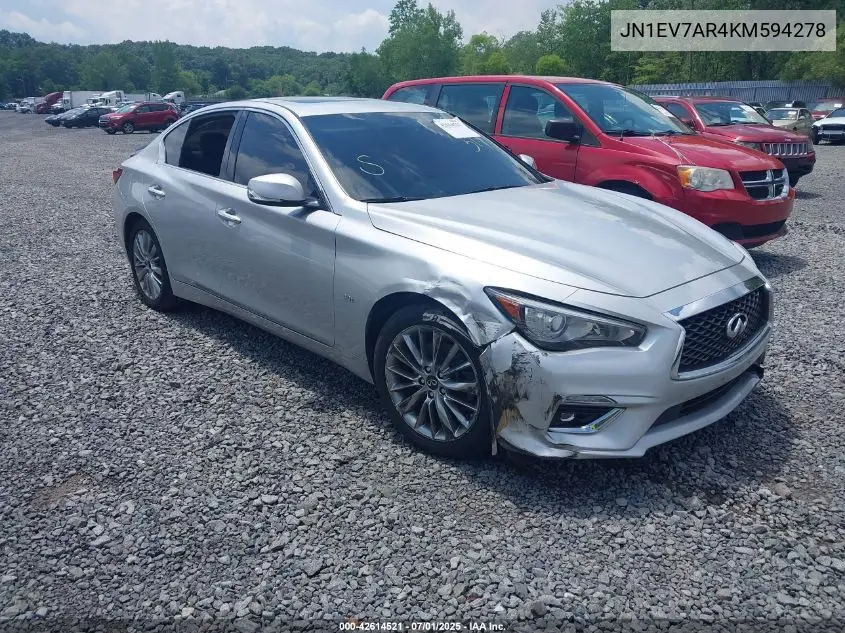 2019 Infiniti Q50 3.0T Luxe VIN: JN1EV7AR4KM594278 Lot: 42614521