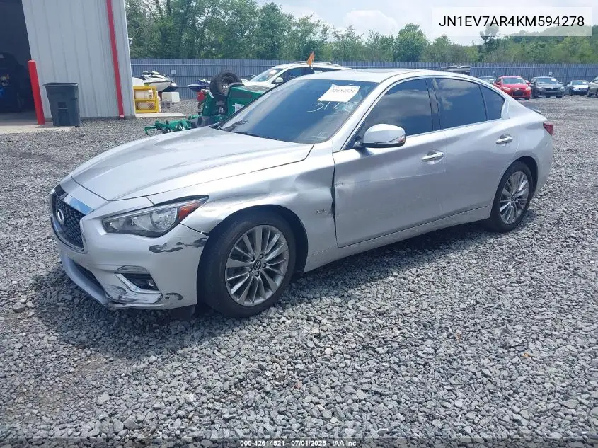2019 Infiniti Q50 3.0T Luxe VIN: JN1EV7AR4KM594278 Lot: 42614521