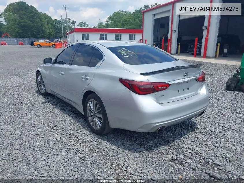 2019 Infiniti Q50 3.0T Luxe VIN: JN1EV7AR4KM594278 Lot: 42614521