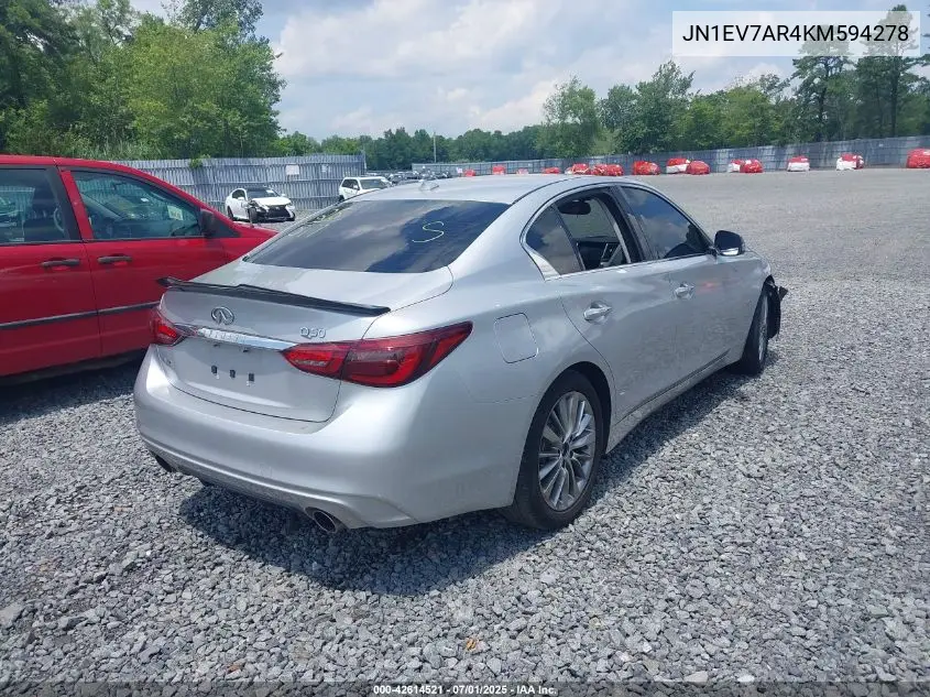 2019 Infiniti Q50 3.0T Luxe VIN: JN1EV7AR4KM594278 Lot: 42614521
